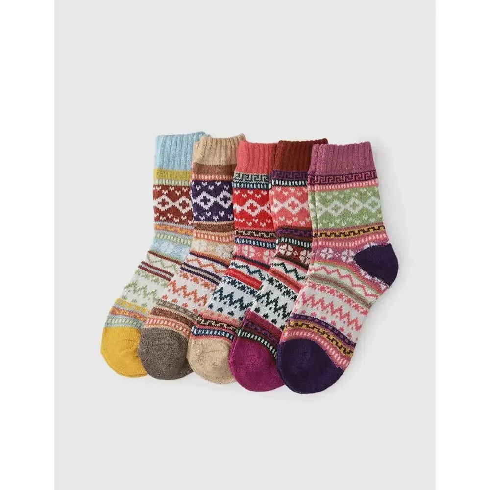 Rufia - 5 Pairs Bohemian Wool-Blend Socks Set